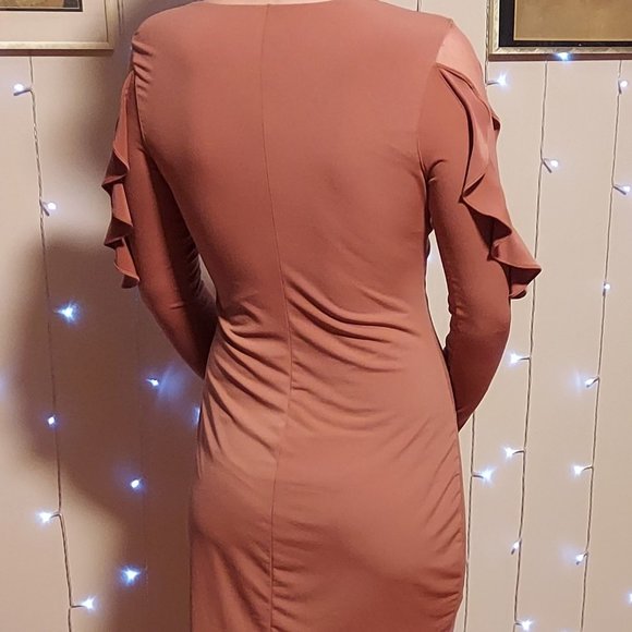 Express Peak-a-Boo Ruffle Long Sleeve Sheath Dress Size Medium - Picture 2 of 11